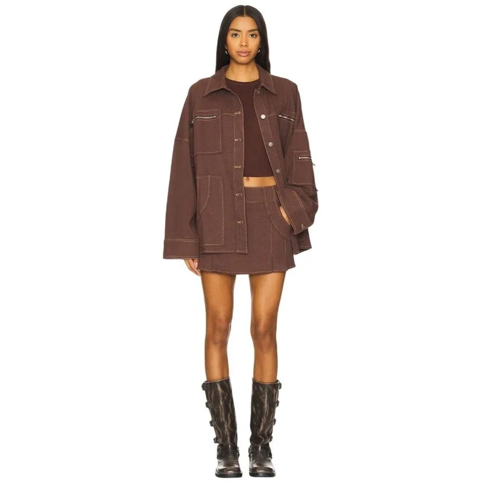 BY.DYLN Avant Mini Skirt in Chocolate Small New Womens Shorts